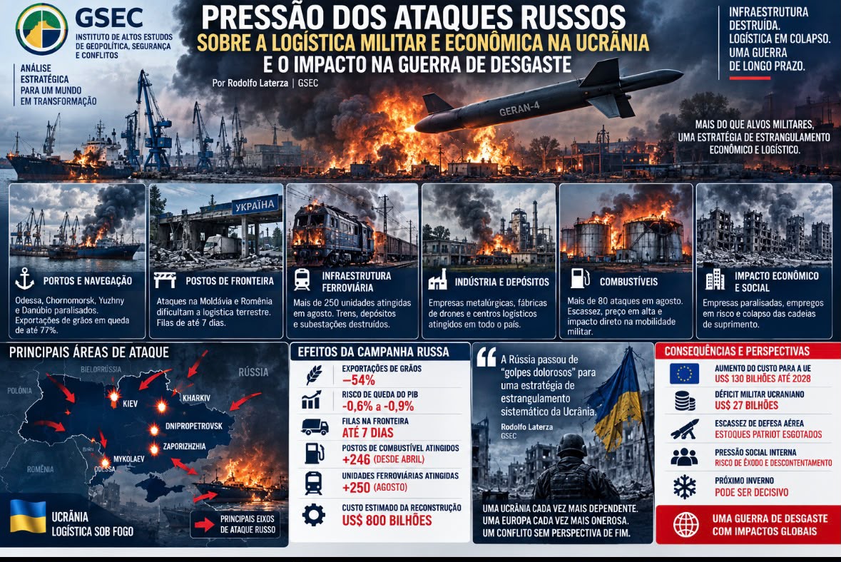 PRESSÃO DOS ATAQUES RUSSOS SOBRE A LOGÍSTICA MILITAR E ECONÔMICA NA UCRÂNIA E O IMPACTO NA GUERRA DE DESGASTE